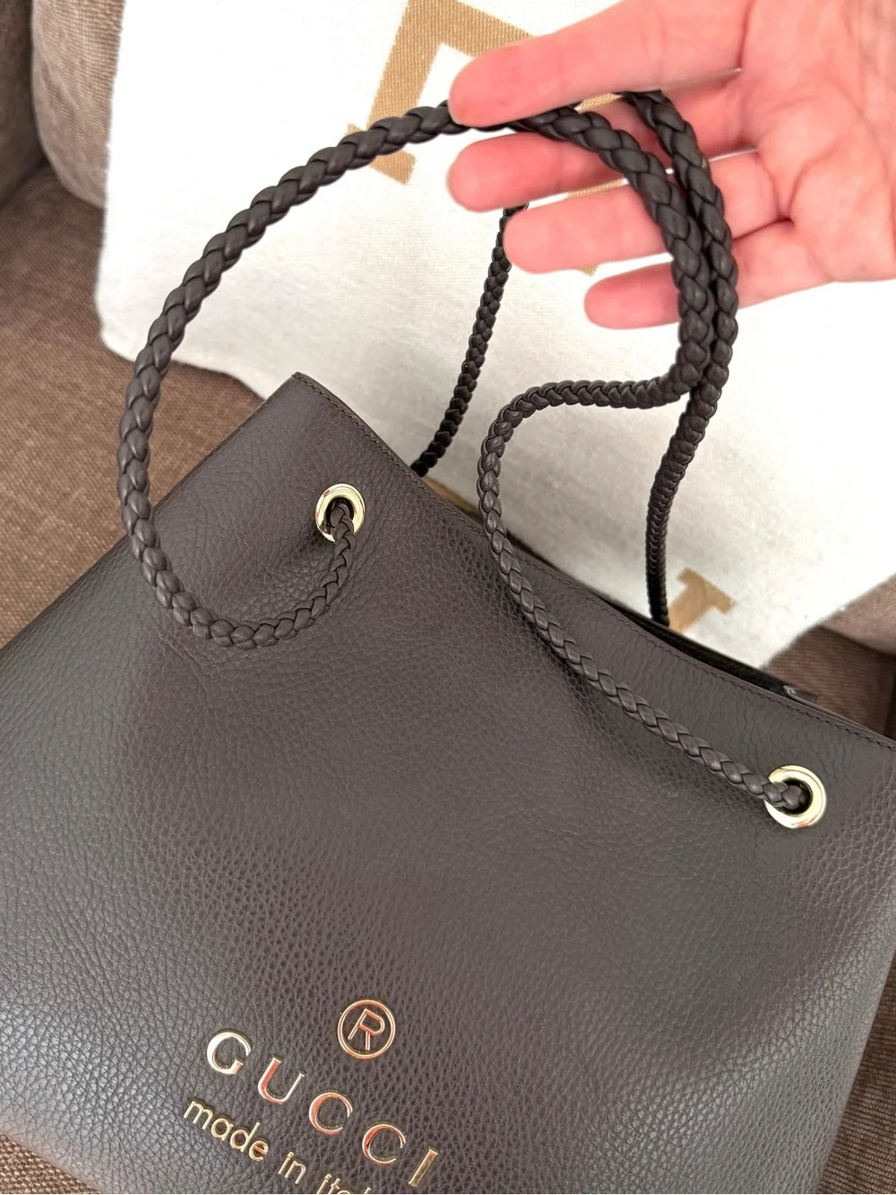 Authentic Gucci Gifford tote bag brown leather gold hardware medium